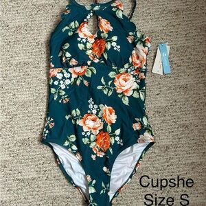 Cupshe Kids One Piece Floral Swimsuit - Teal and Orange